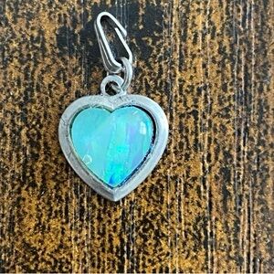 Silver tone Heart Pendant Charm with Aqua Teal Opal Stone